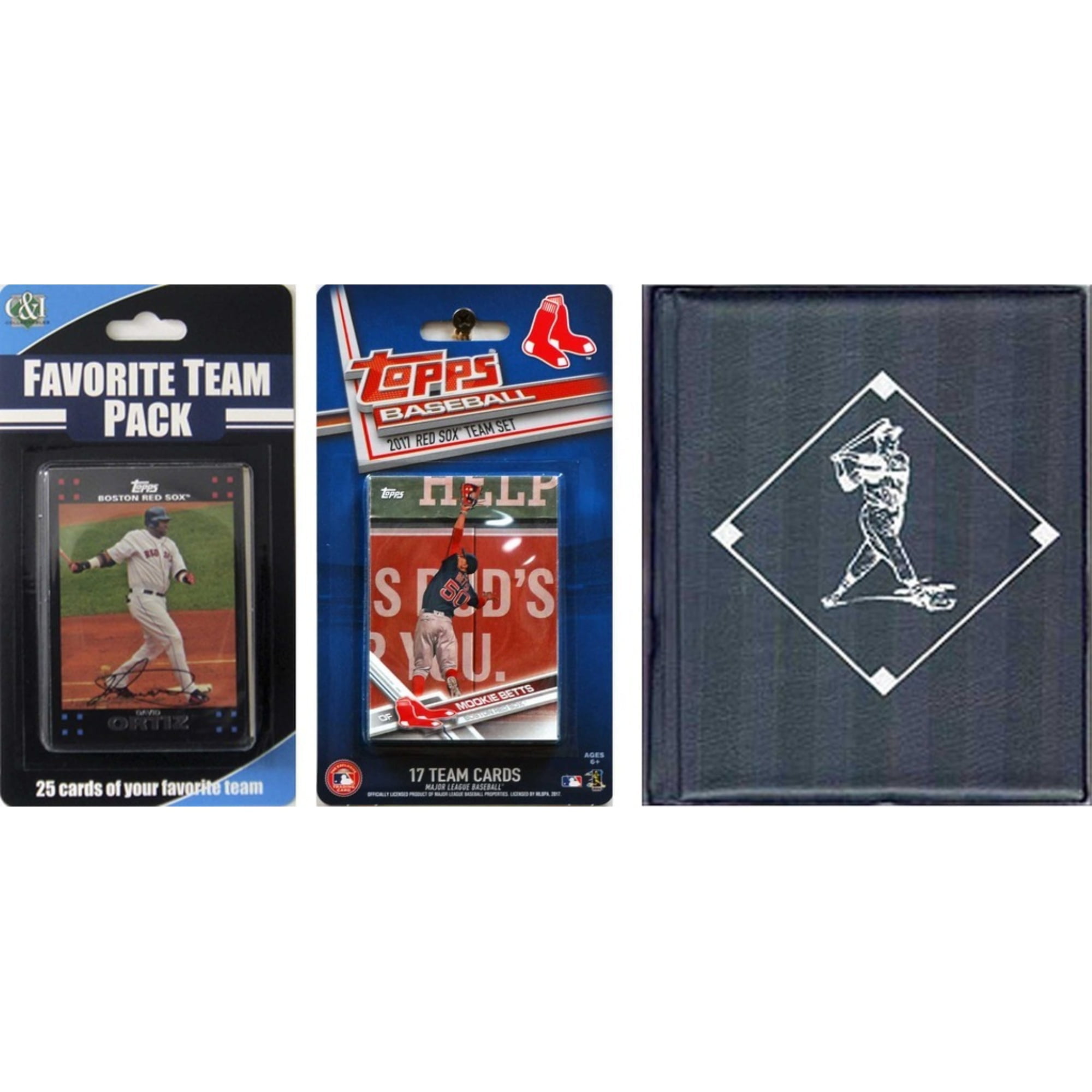 MLB Boston Red Sox Licensed 2017 Topps Team Set and Favorite Player Trading Cards Plus Storage