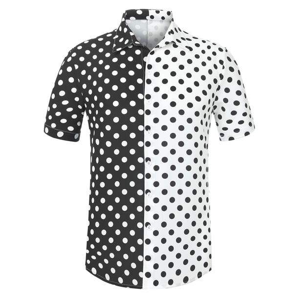 Lars Amadeus Camisa hawaiana de patchwork con botones y mangas cortas de lunares de verano negro XL