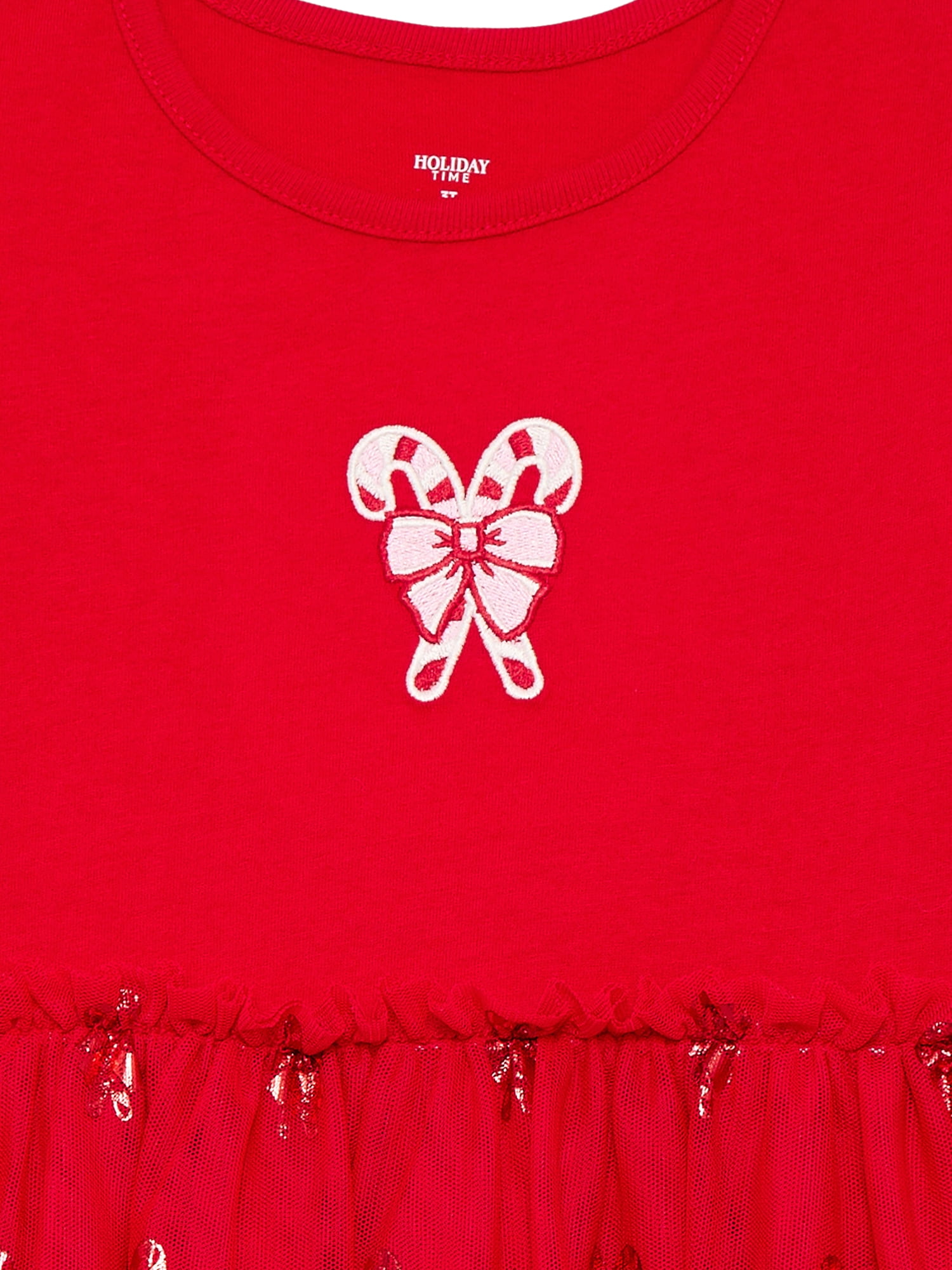 Holiday Time Toddler Girls' Christmas Tutu Dress with Long Sleeves, Sizes 12M-5T