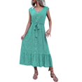 thumbnail image 1 of B91xZ Robes pour les Femmes 2024 Élégant Bouton Manches Courtes vers le Bas Robe Casual Cravate Taille Midi Robes, Vert M, 1 of 5