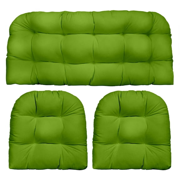 RSH Decor: 3-Piece Wicker Tufted Cushion Set | Standard | All-Weather Spun Fabric | Kiwi Green