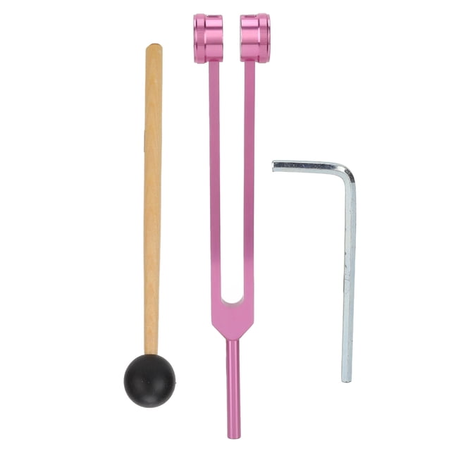 Juego de diapasones de aleación de aluminio con proceso de pintura de 128 Hz y llave hexagonal, martillo pequeño, color rosa