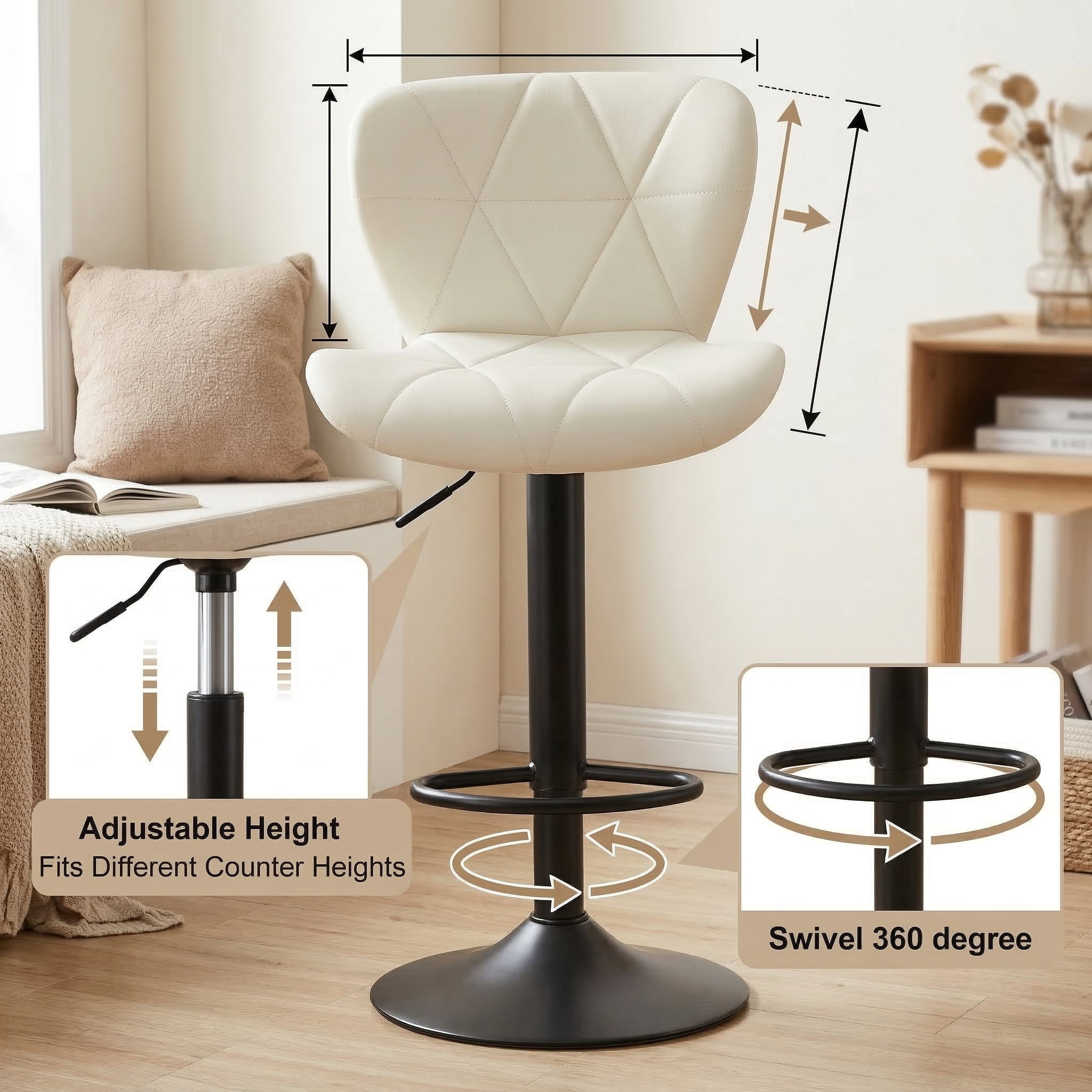 Restworld Solo Classic Adult Low Back Adjustable Seat Height Bar Stools - Set of 4, Beige
