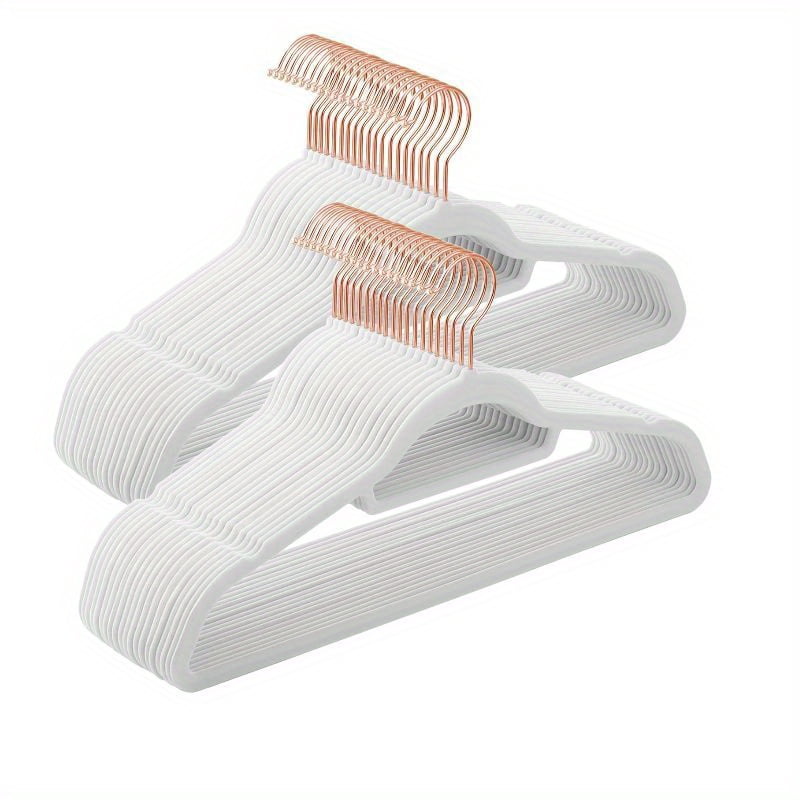 Velvet Hangers, Set of 50 Clothes Hanger with Rose Gold Swivel Hook, Non-Slip, and Space-Saving, 0.2-Inch Thick, 17.1-Inch Long for Coat, Shirt, Dress, Pants, Tie