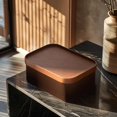 thumbnail image 2 of La Jolie Maison Fluted Cardboard Storage Baskets with Leather-Like Lids, Sturdy Stackable Paper Boxes Decorative Tray, Set of 3 Chestnut, 2 of 6