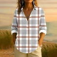 thumbnail image 5 of Long Sleeve Button Shirts for Women Loose Fit Lapel Collar V Neck Plaid Casual Pullover Plus Size Fall Tee Tops (M, Gray), 5 of 5