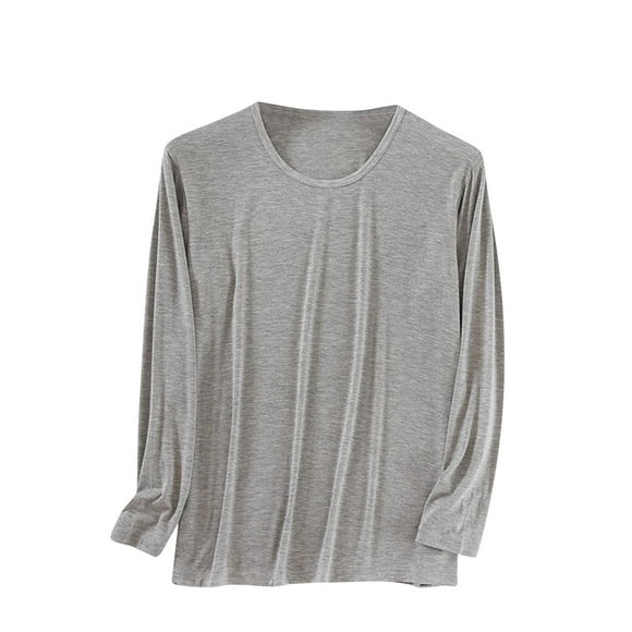 Fengqque Men's Essentials Long-Sleeve T-Shirt, Crewneck Modal T-Shirts for Men, Gray L(L)