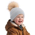 thumbnail image 2 of CAICJ98 Kids Toddler Winter Hat with Pom Pom Kids Beanie Hats for Girls Boys Cute Warm Fleece Lined Knit Beanies Cap 3-8 Years,Light Gray, 2 of 6