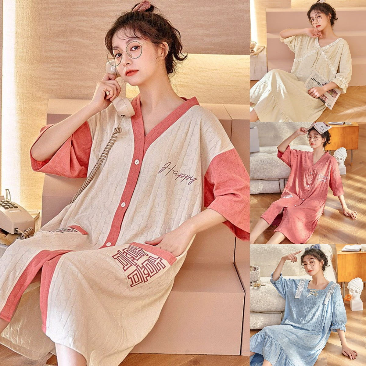 Voianlimo Nightgowns For Women Soft Comfortable Lightweight Long Sleeves Older Ladies Nightdress Other