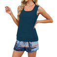 thumbnail image 5 of Coconut Print Two Piece Set for Women, Sleeveless Scoop Neck Tank & Elastic Waist Shorts - Casual Summer Lounge Outfit with Pockets Royal Blue XXXL, 5 of 9