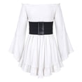 thumbnail image 3 of LUOGENLI Girls Fashion Girls Pirate Costume Dress off Shoulder Bell Sleeve High Low Ruffle Hat Halloween Cosplay White 4-5 Years, 3 of 9
