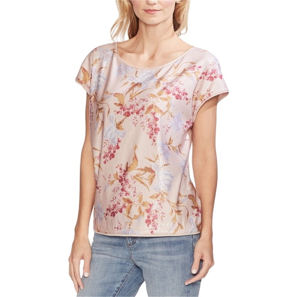 Vince Camuto Womens Sequin Wildflower Pullover Blouse, Pink, Large