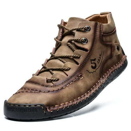 LASUDRAA Mens Shoes Casual Leather Ankle Boots Slip on Lightweight Mid Top Walking Loafers Shoes