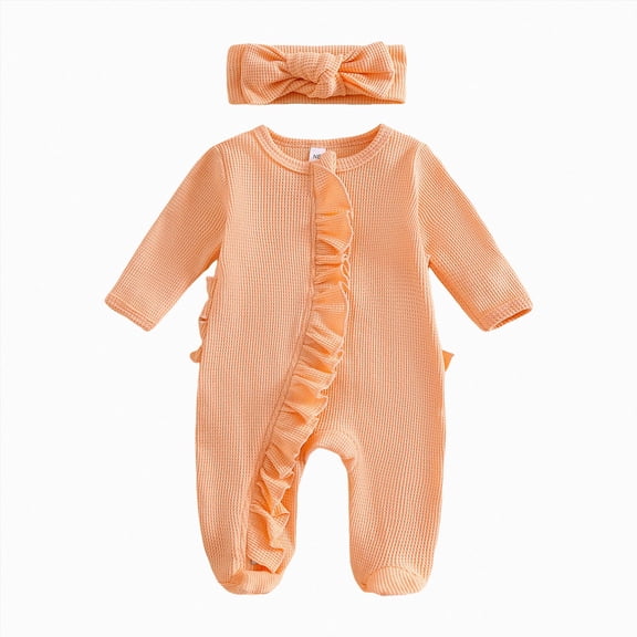 6-12 Months Newborn Bodysuit Romper Baby Girls Footies Romper Spring Newborn Fart Coat Long Sleeve Pack Foot Climb Newborn Fall Winter Gift Clothes,Orange Jumpsuit Sleep & Play Bodysuit