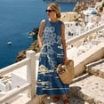 thumbnail image 3 of Xoenoiee Blue Pine Tree Cloud Print Summer Dresses for Women Long Flowy A Line Sleeveless Maxi Sundresses with Pockets, Cotton Linen Lightweight Boho Beach Vacation Clothes Resort Wear, M, 3 of 7