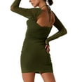 thumbnail image 3 of SAYOO Women Summer Bodycon Dresses, Long Sleeve Pleated Chest Cut Out Design Solid Color Casual One Piece, 3 of 5