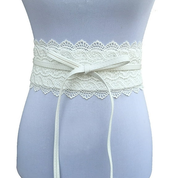 XmhyTop-A Self Tie Belt Lace Cinch Belt Wide Waist Belt, Bridal Lace Obi Belt with Bow, Adjustable Wrap Waist Accessory,White