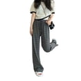 thumbnail image 2 of Pantalones anchos y rectos de cintura alta para adelgazar de primavera y verano, pantalones casuales de rayas blancas y negras con piso drapeado para mujer, de moda, 2 of 3