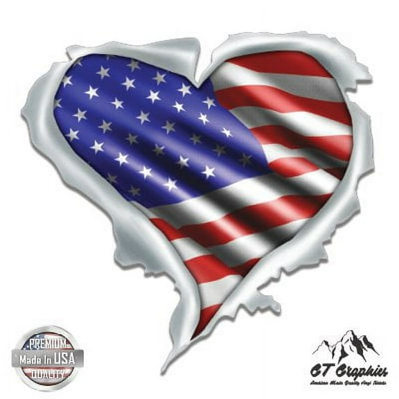 American Flag Heart - 3" Vinyl Sticker - For Car Laptop I-Pad Phone Helmet Hard Hat - Waterproof Decal