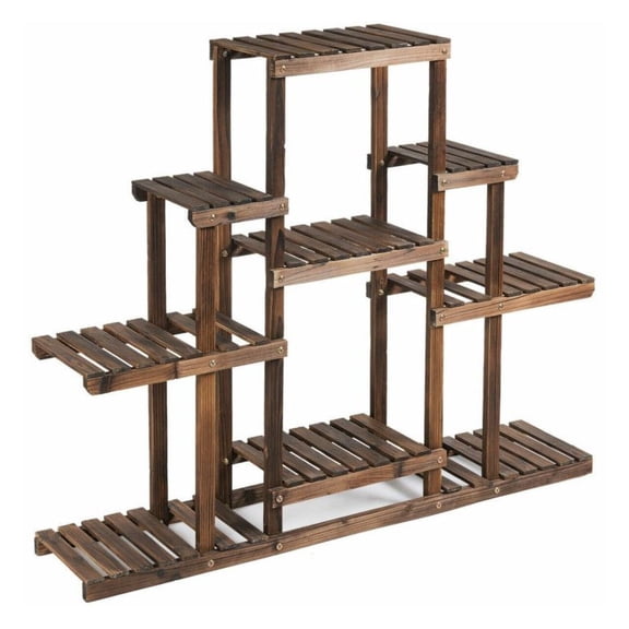 6-Tier Flower Wood Stand Plant Display Rack Shelf - Solid Wood Indoor Outdoor Plant Shelves, Garden Storage Organizer, Multi-Purpose Display