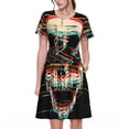 thumbnail image 1 of Kdxio Robe T-Shirt Décontractée pour Femmes à Imprimé Crâne Glitch, Manches Courtes d'Été avec Poches, 1 of 6