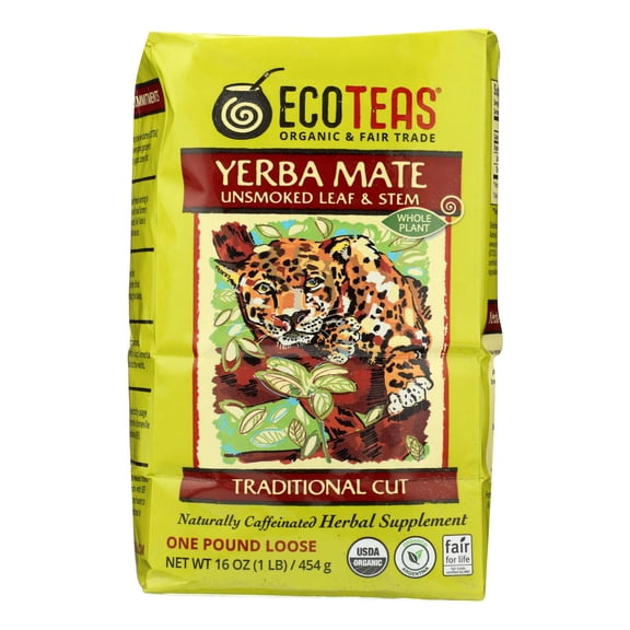 Ecoteas Organic Loose Yerba Mate Traditional Cut 1 LB (Pack of 6)