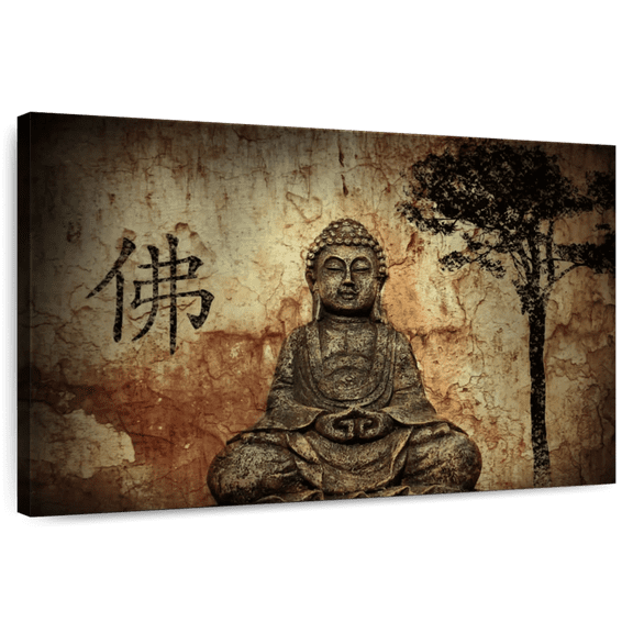 Elephant Stock Buddha Belief Wall Art - Horizontal Canvas Wall Art - Living Room Wall Decor - Religion And Spirituality Canvas - Brown And Yellow Decor - 12" x 8"