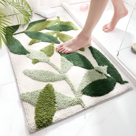 RLESO 2026 New Green Leaves Bath Mat,Non Slip Large Plant Monstera Leaf Bath Rug Absorbent Bathtub Rug Bathroom Plush Shower Rugs for Bathroom, Shower Rooms, Home Decor, Spa, Indoor Use