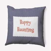 16" x 16" Simply Daisy Halloween Happy Haunting Ticking Polyester Accent Pillow, Navy Qty 1