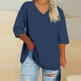 thumbnail image 2 of Bovxnpu 3/4 Length Sleeve Womens Tops, Plus Size Cotton Casual Blouses for Women, Women's Oversized V-neck Short Sleeved Solid Summer Base Shirt Sports T-shirt XXXXXL, 2 of 6