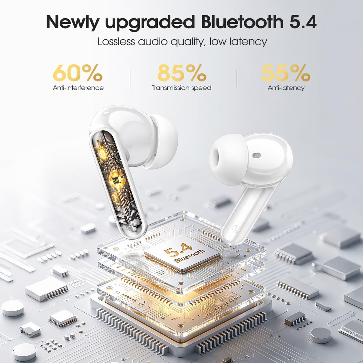 WeurGhy Wireless Earbuds, Noise Cancelling, 46H Playtime, White photo 4