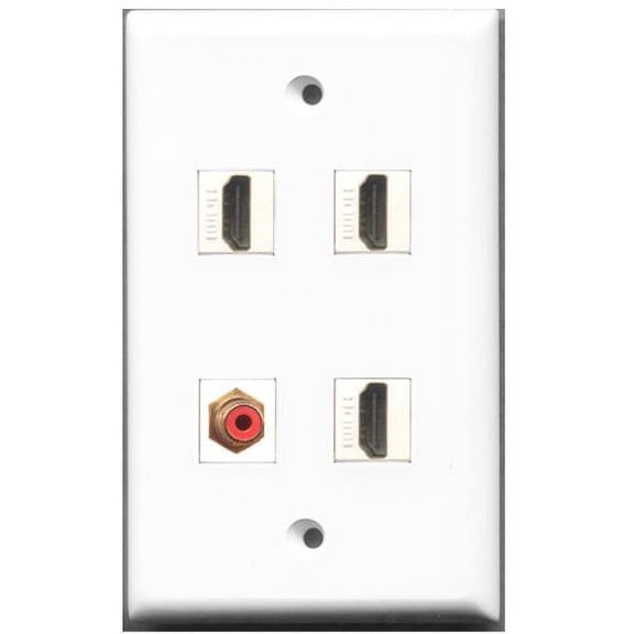 RiteAV - 3 Port HDMI 1 Port RCA Red Wall Plate