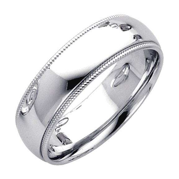 14k White Gold 6mm Milligrain Comfort-Fit Wedding Band Ring Size 9.5 Wedding Band for Women and Men