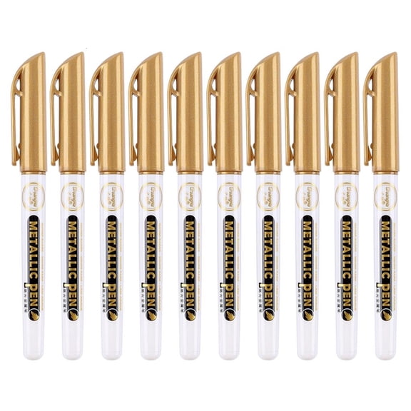 LAIQIEN 10 Pcs Gold Metallic Pen Painting Pen Metallic Marker Pen for Wood Glass Paper