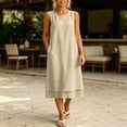 thumbnail image 4 of Levmjia Womens Dresses Flowy Elegant Solid Color Dress and Sleeveless Round Neck One-Piece Set Plus Size Sleeveless Commute Maxi Dress, 4 of 7