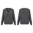 thumbnail image 5 of Fesfesfes Women's V-Neck Drop Shoulder Knit Sweater with Side Slit Long Sleeve Loose Fit Solid Color Soft Warm Casual Pullover Top for Fall Winter Daily Wear, 5 of 9