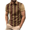 thumbnail image 2 of Fnnxeal Mens Polo Shirts, Collared Summer Big and Tall Shirt Casual Striped Brown Polo Shirts for Men Size S, 2 of 5