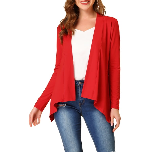 INSPIRE CHIC Cardigan Ouvert à Manches Longues à Imprimé Léopard pour Femme Rouge P