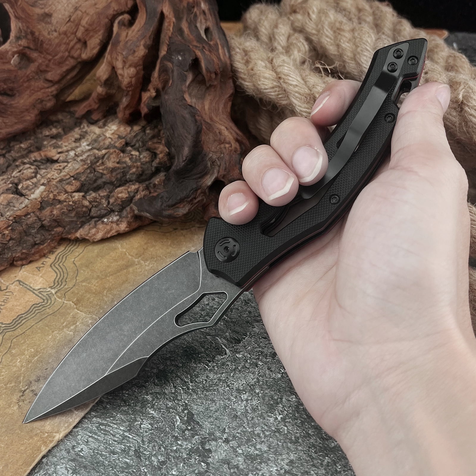 EDC Folding Outdoor Knife, 8Cr13MoV Blade, 420 Steel Handle, Portable Multi-Function Utility Knife