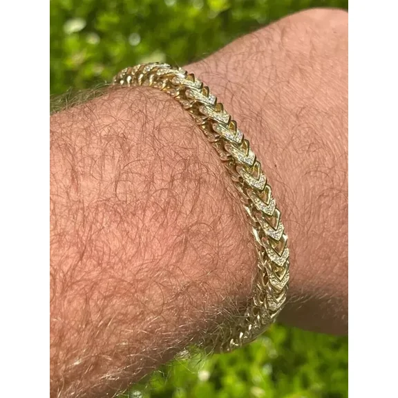 Bracelet Tennis Men's Moissanite White Cut Round Ct 6 Plated Gold Yellow 14K