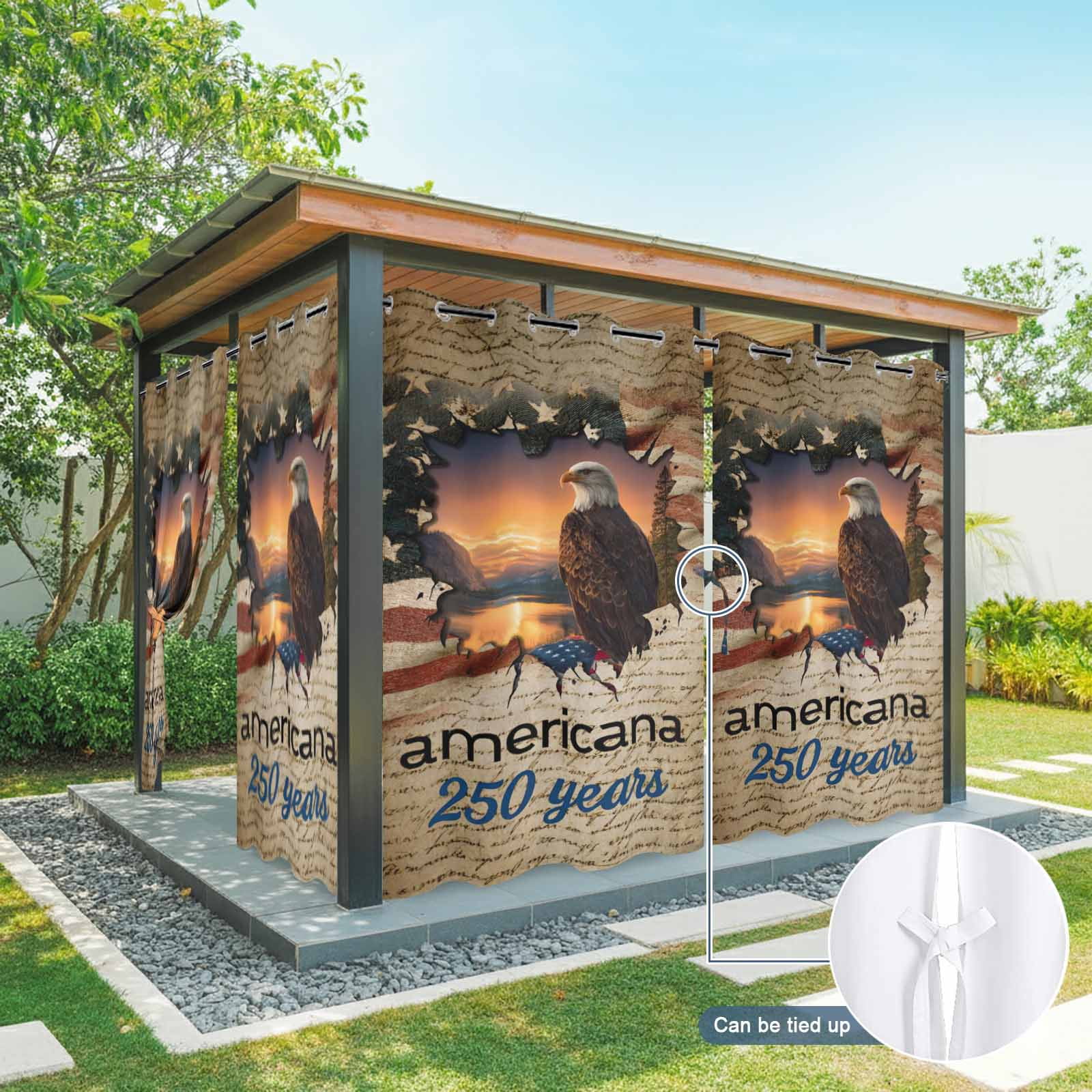 Independence Day Outdoor Curtains for Patio, Retro American Flag Eagle Sunset 250 Year Sunshade Privacy Drapes Grommet Waterproof Outside Curtains for Porch/Cabana/Balcony 54"x 108", 1 Panel
