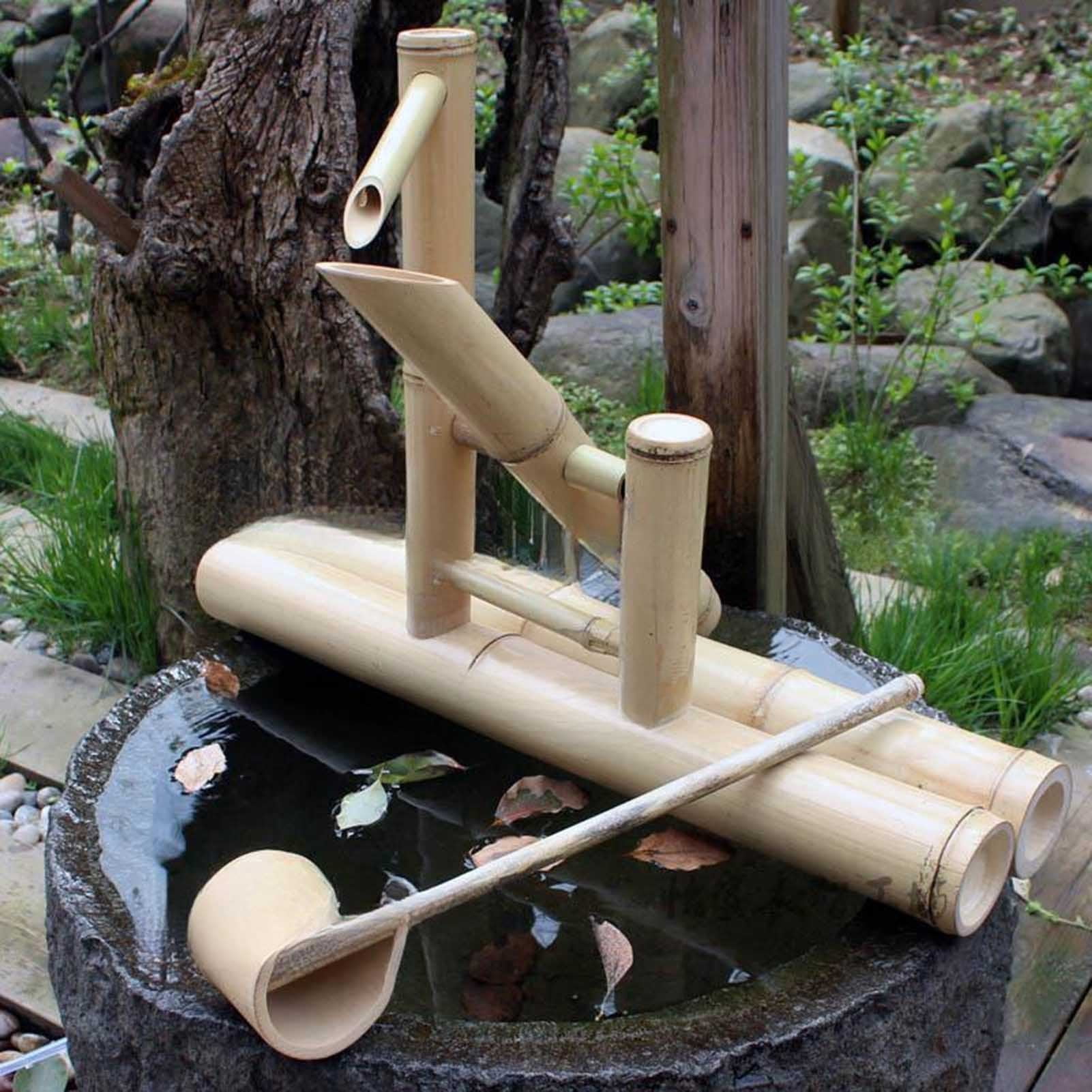 Garden Water Fountain Bamboo, Japanese Garden Decoration, Outdoor Swing Pump Water Landscape Bamboo Water Feature Zen Fountain Set