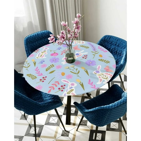 

Tablecloth Round Fitted Rabbit Easter Flower Abstract Blue Elastic Edged Table Cover Protector Cloth Waterproof Rectangle 45 -50