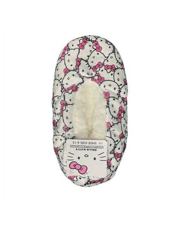 Hello Kitty Kids Sparkle Fuzzy Babba Slippers Socks Size S/M Shoe Size 8 -13