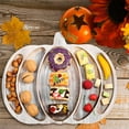 thumbnail image 2 of Sliner Fall Harvest Large Pumpkin Wooden Serving Platter 9x12 in Rustic Pumpkin Snack Fruit Meat Cheese Board Charcuterie Board Sectional Dish Plate for Thanksgiving (Brown,Pine), 2 of 5