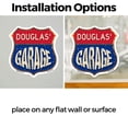 thumbnail image 3 of Douglas's Garage (5 Pack) 4 inch X 4 inch Shield Shaped Heavy Duty 3.2 mil Vinyl Decals Weather Resistant, UV Protected To last, Gift for Dads and Uncles Classic Americana Crafted in, 3 of 6