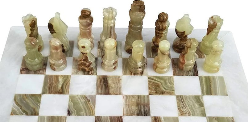 15 inch JT Handmade White and Green Onyx Chess Game Set 