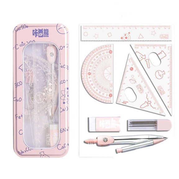 Multi-function Stationery Plastics Learning Measuring Tool Straightedge Trigonometry Protractor Drawing Ruler PINK