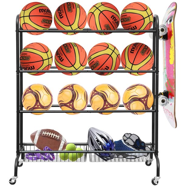 Basketball Storage, Garage Ball Rack, Ball Storage for Garage, Rolling