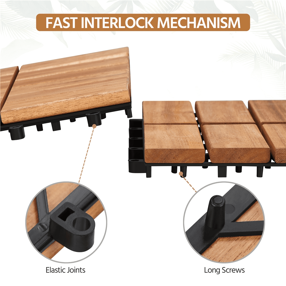 Renwick 27pcs Wood Flooring Tiles 12''x12'' for Outdoor & Indoor Patio Garden, Wood